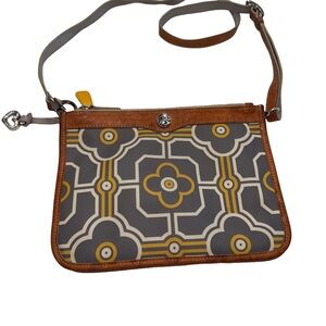 Brighton Women’s  crossbody bag “Deen”  Pale Yellow & Gray W/ Leather Trim